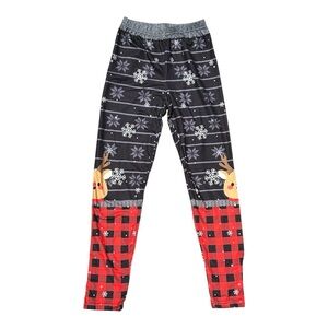 Kids Size 11-12T Christmas Reindeer Leggings Black and Red New Festive Soft
